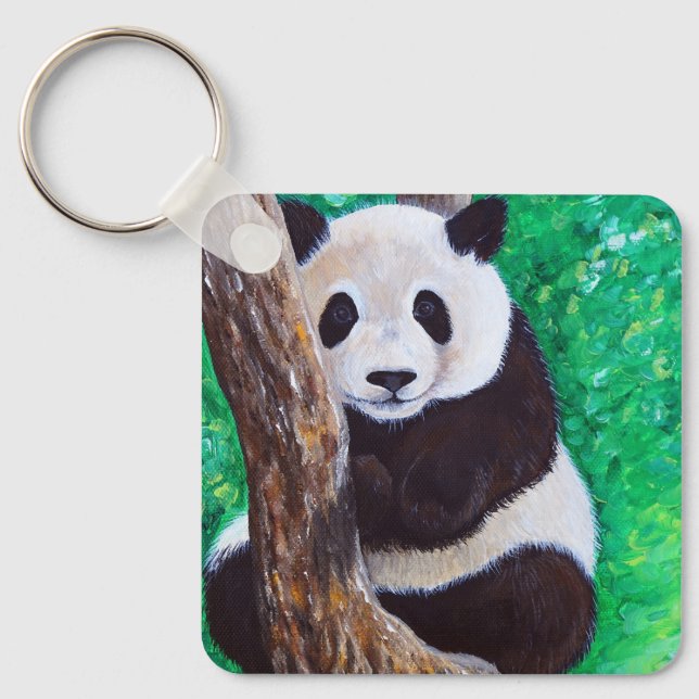 Panda in a Tree Painting Keychain (Front)