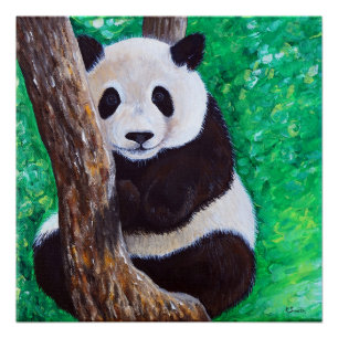 Panda in a Tree Painting Poster