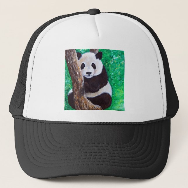 Panda in a Tree Painting Trucker Hat (Front)