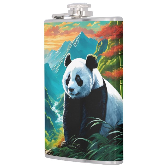 Panda in Bamboo forest on /mountain Hip Flask (Left)