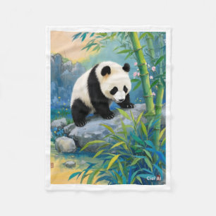 Panda in Bamboo Forest Throw Fleece Blanket