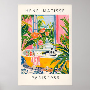 Panda in Bathtub Art Print Matisse Style Bathroom