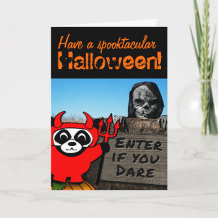 Panda in Devil Costume at Haunted Corn Maze Card
