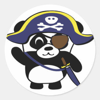 Panda in Navy Blue Pirate Costume Classic Round Sticker