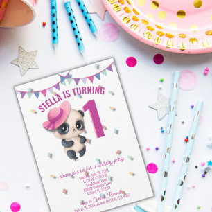 Panda in Pink Hat - Personalised Birthday Invite