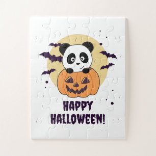 Panda In Pumpkin Sweet Pandas Happy Halloween Jigsaw Puzzle