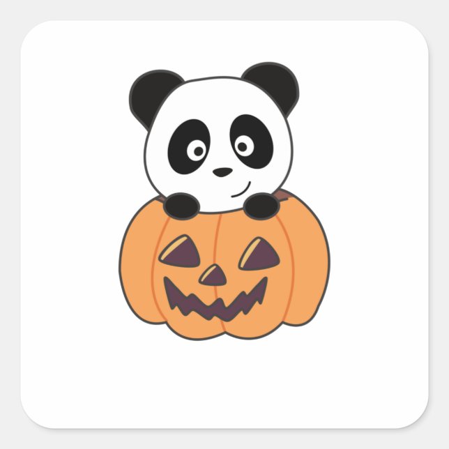 Panda In Pumpkin Sweet Pandas Happy Halloween Square Sticker (Front)