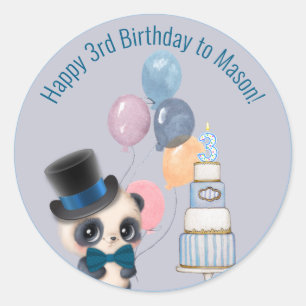Panda in Top Hat   Baby's 3rd Birthday Classic Round Sticker