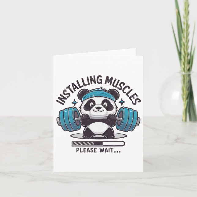 Panda Installing Muscles Please Wait Weightlifter  Card (Front)