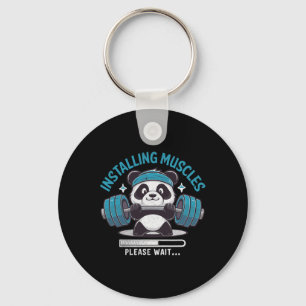 Panda Installing Muscles Please Wait Weightlifter  Key Ring