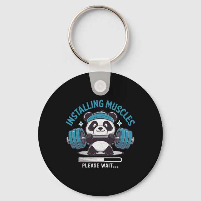 Panda Installing Muscles Please Wait Weightlifter  Key Ring (Front)