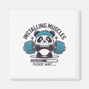 Panda Installing Muscles Please Wait Weightlifter Magnet