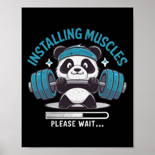Panda Installing Muscles Please Wait Weightlifter Poster