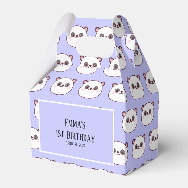 Panda Kawaii 1st Birthday Purple  Favour Box (Front Side)