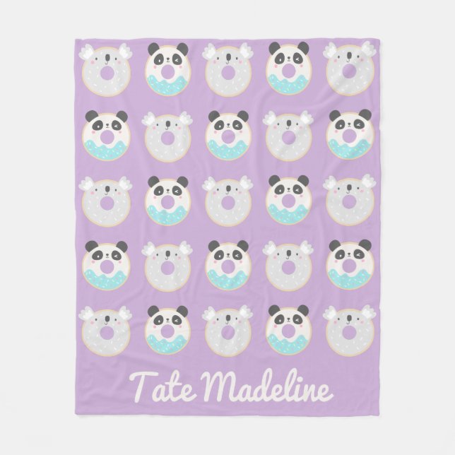 Panda Koala Kawaii Doughnut Pattern Personalised Fleece Blanket (Front)