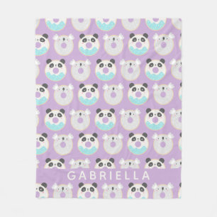 Panda Koala Kawaii Doughnut Pattern Personalised N Fleece Blanket