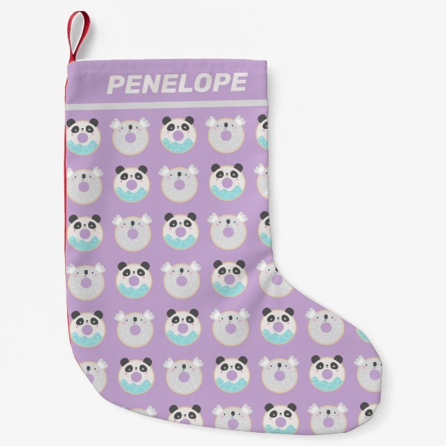 Panda Koala Kawaii Doughnut Pattern Personalised Small Christmas Stocking (Front)