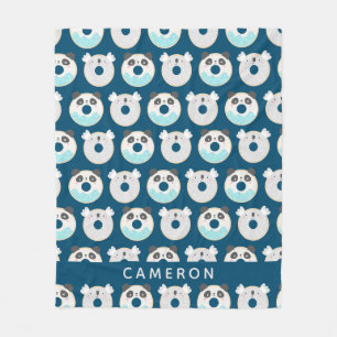 Panda Koala Kawaii Doughnuts Blue Personalised Nam Fleece Blanket