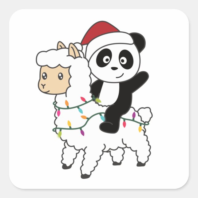 Panda Lama Christmas Snow Winter Animals Square Sticker (Front)