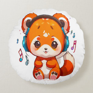 Panda Listening to Kpop Music Round Cushion