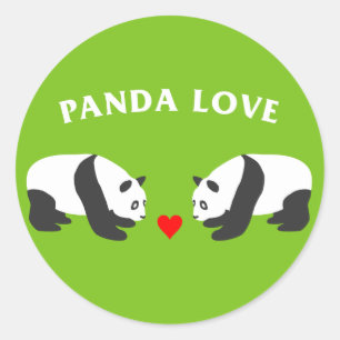 Panda Love (Green) Classic Round Sticker