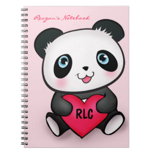 Panda Lovers Cute Notebook w/ Heart Personalised
