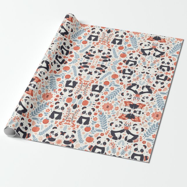 Panda Magic: Adorable Wrapping Paper Design (Unrolled)