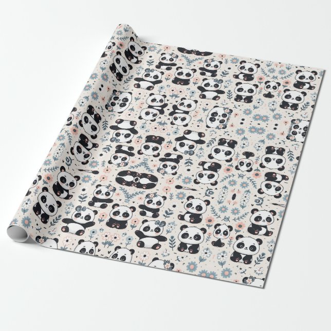 Panda Magic: Adorable Wrapping Paper Design (Unrolled)