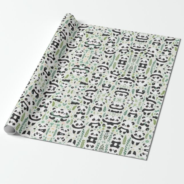 Panda Magic: Adorable Wrapping Paper Design (Unrolled)