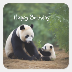 Panda Mama and Baby Square Sticker