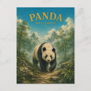 Panda Misty Bamboo Watercolor GeoSaga Postcard