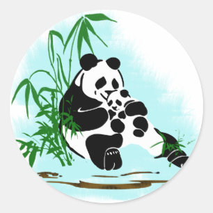 Panda Momma and Baby Classic Round Sticker