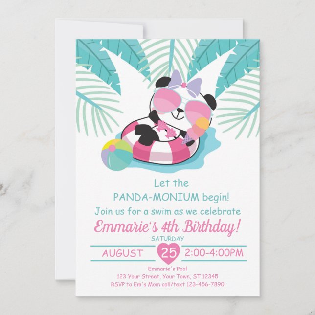 Panda-monium Birthday Party Invitation Panda Bear (Front)