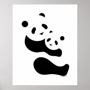 Panda Mother & Cub Print 16 x 20 - White