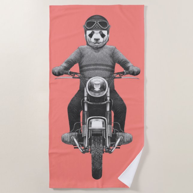 Panda Motorcyle Rider Beach Towel (Front)
