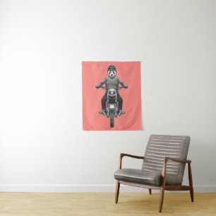 Panda Motorcyle Rider Tapestry