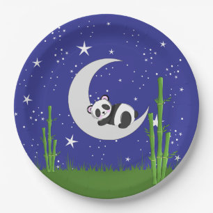 Panda New Baby on Moon Paper Plate