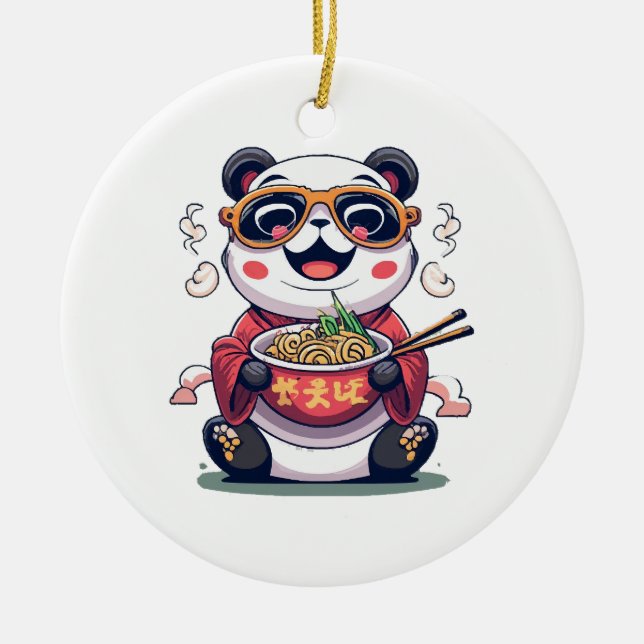 Panda Noodles Ceramic Ornament (Front)