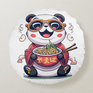 Panda Noodles Round Cushion