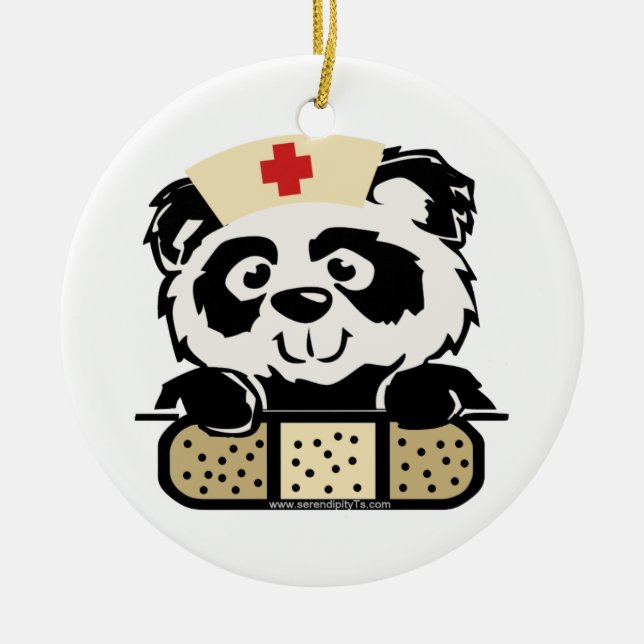 Panda Nurse Ceramic Tree Decoration (Front)