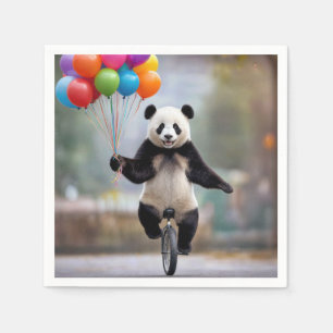Panda on a Unicycle with Balloon Bouquet Napkin