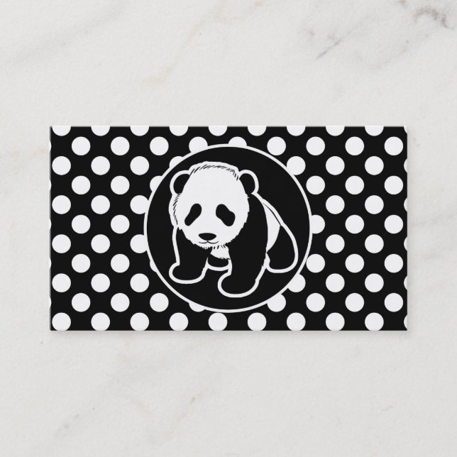 Panda on Black and White Polka Dots Business Card (Front)