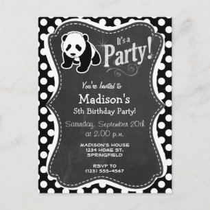Panda on Black and White Polka Dots Invitation Postcard