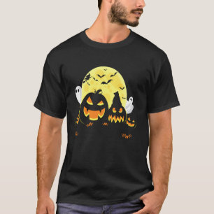 Panda On Scary Pumpkin Halloween Full Moon Witch B T-Shirt
