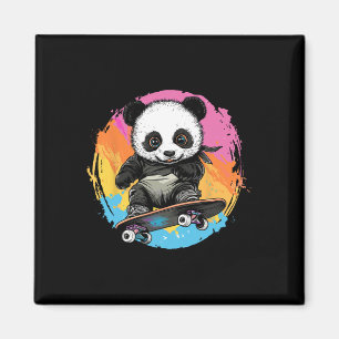 Panda On Skateboard Colorful Ckground Magnet