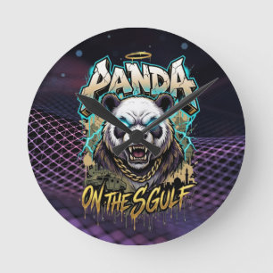 Panda on the Gulf - Edgy Urban Streetwear Graphic Round Clock