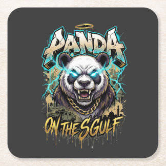 Panda on the Gulf - Edgy Urban Streetwear Graphic Square Paper Coaster
