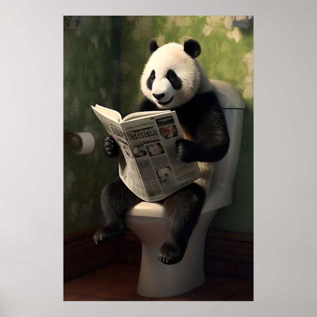 Panda on Toilet Print, Funny Bathroom Wall Art (Front)