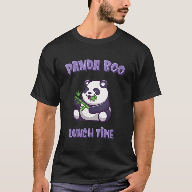 Panda Pandaboo Eating Bamboo Grass Lunchtime T-Shirt (Front)