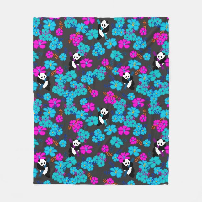 Panda Paradise Bloom Fleece Blanket (Front)